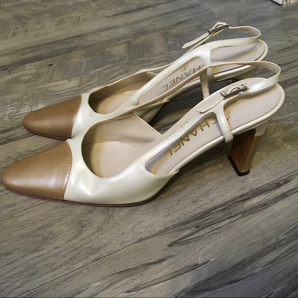 CHANEL Shoes - CHANEL Pump Metallic Cap Toe Slingback two tone